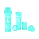 Le Biberon Anti-colique Turquoise a un design innovant qui prévient les coliques.
