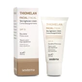 Thiomelan Crème Dépigmentante SPF 15+ réduit la pigmentation de la peau.