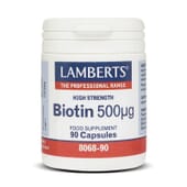 Biotina 500µg da Lamberts participa na liberação de energia de carboidratos e proteínas.
