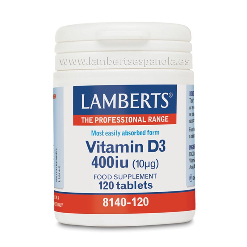 Vitamina D3 400UI (10µg) de Lamberts fortalece tus huesos y dientes.