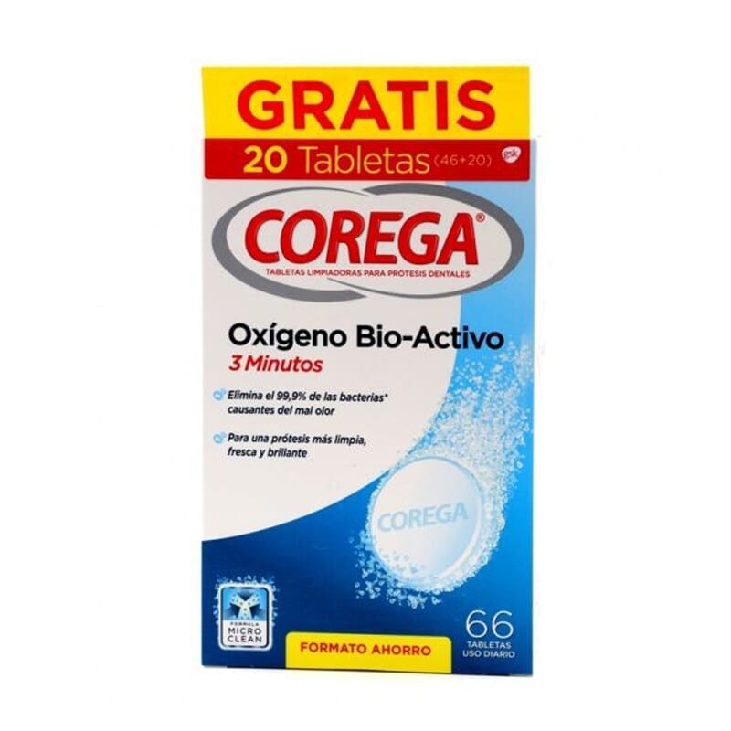 COREGA OXÍGENO BIO-ACTIVO 3MIN FORMATO AHORRO 66 Tabletas Efervescentes