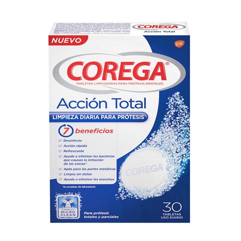 COREGA ACCIÓN TOTAL TABLETAS LIMPIADORAS 30 Tabletas Efervescentes