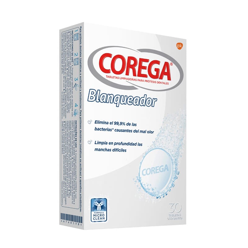 COREGA BLANQUEADOR DE PRÓTESIS DENTALES 30 Tabletas Efervescentes