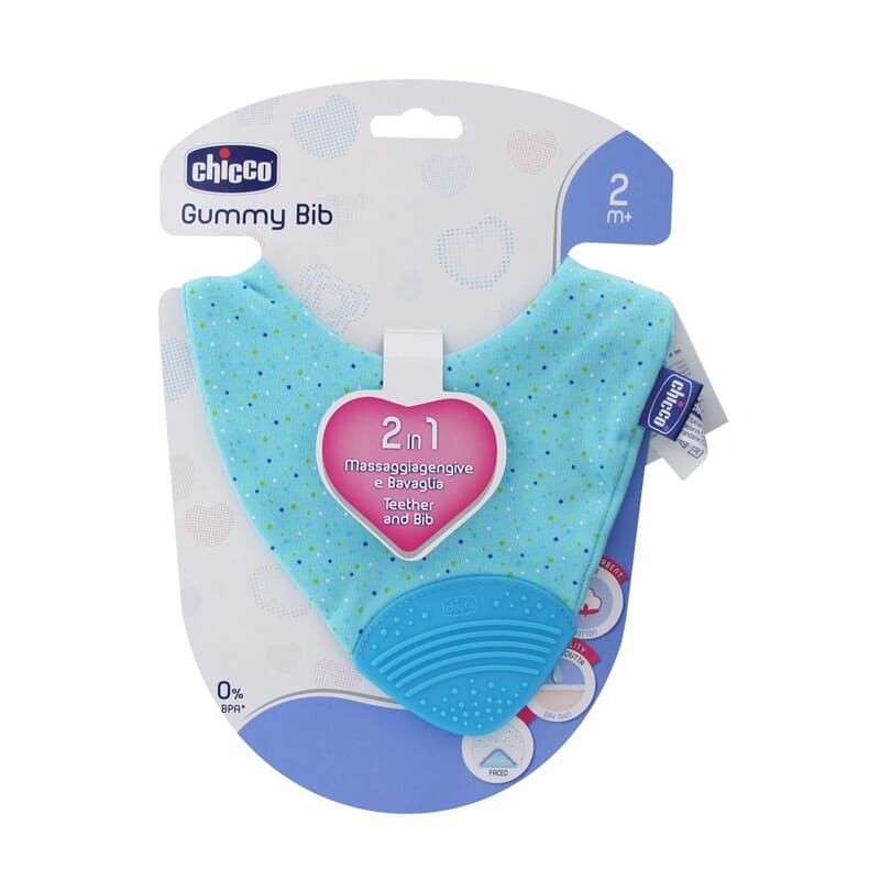 MORDEDOR Y BABERO 2 EN 1 GUMMY BIB 2M+ AZUL 1 Ud