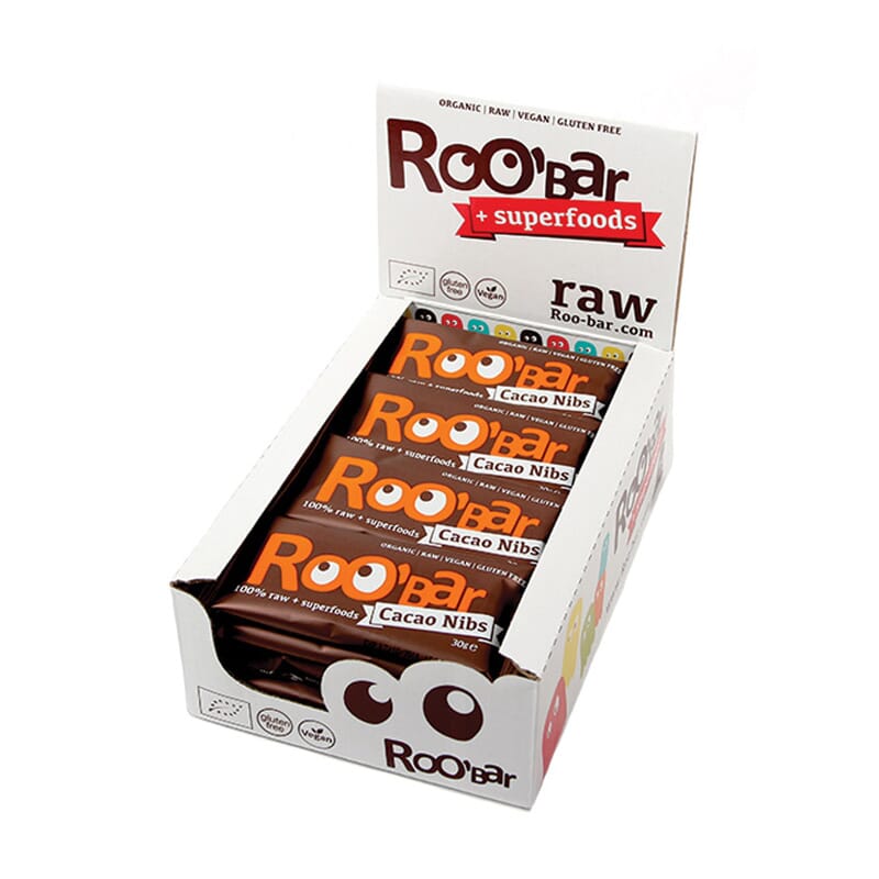 ROO'BAR CACAO NIBS 20 Barritas de 30g