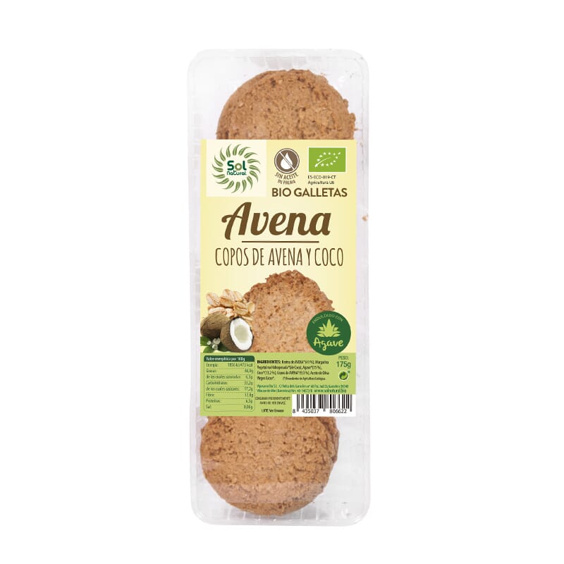 GALLETAS DE COPOS DE AVENA Y COCO 175g