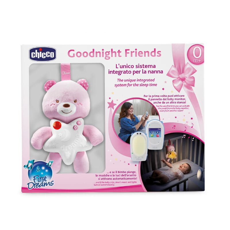 VIGILA BEBÉS AUDIO GOODNIGHT FRIEND CON PANEL DE CUNA ROSA 1 Ud
