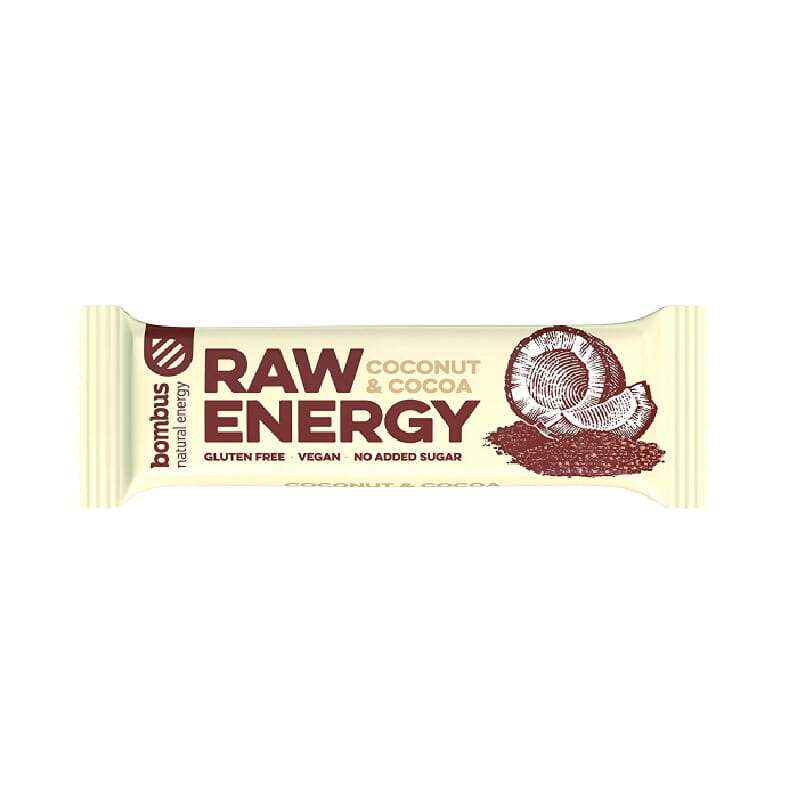 BARRITA BOMBUS RAW ENERGY COCO Y CACAO 1 barrita de 50g