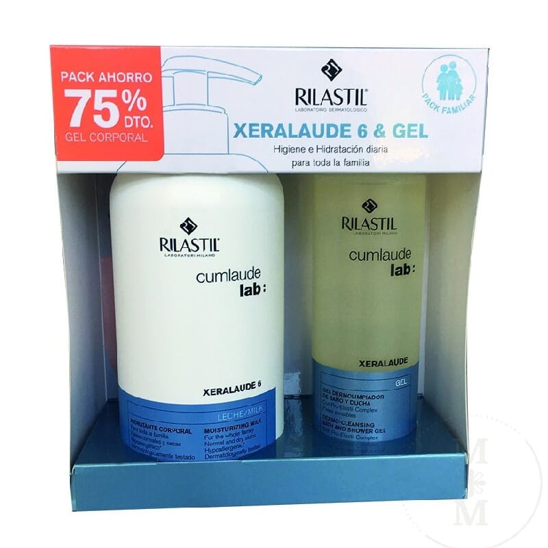 PACK XERALAUDE 6 CREMA HIDRATANTE CORPORAL 1 Litro + GEL DE BAÑO 400ml de Rilastil-Cumlaude.