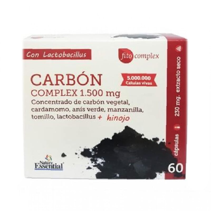 Carbón Vegetal Activado Complex 1500mg 60 Caps NATURE ESSENTIAL