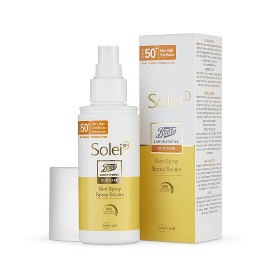 Solei SP Sun Care Spray Solar SPF 50+ protege la piel del sol.