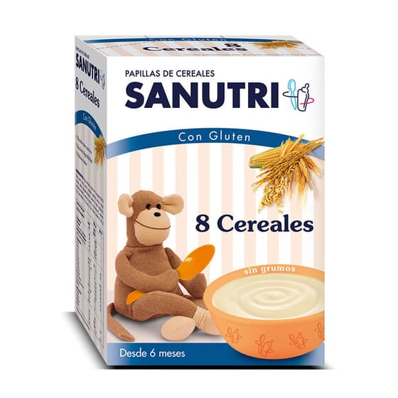 Sanutri 8 Cereales es una papilla de cereales para bebés de más de seis meses