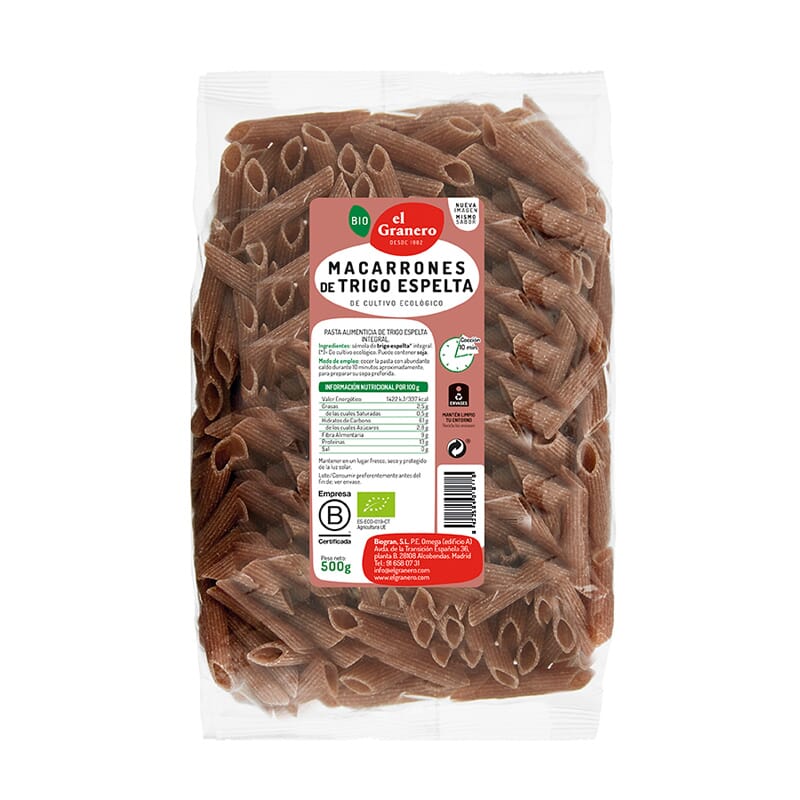 MACARRONES INTEGRALES DE ESPELTA BIO 500g