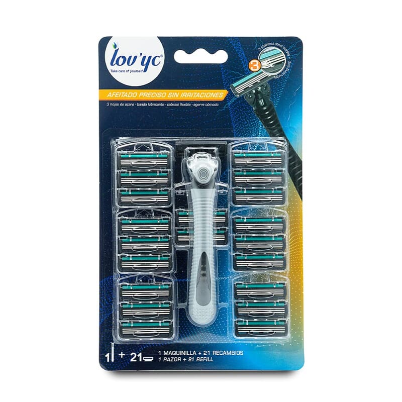 Lovyc Maquinilla + 21 Recambios De 3 Hojas De Acero