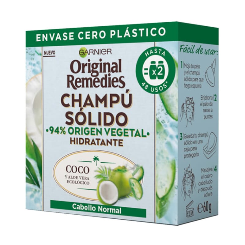 Original Remedies Agua de Coco y Aloe Champú Sólido Hidratante 60g