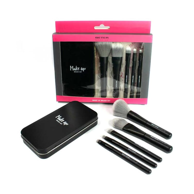 Make Up Brush Set 3 Pinceles + 2 Brochas + Estuche Métalico