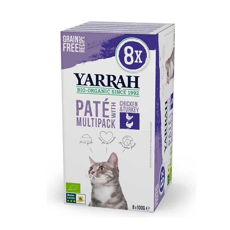 Sin Cereales Yarrah Paté Multipack de Comida Ecológica para Gatos con Salmón 8 x 100 gr 