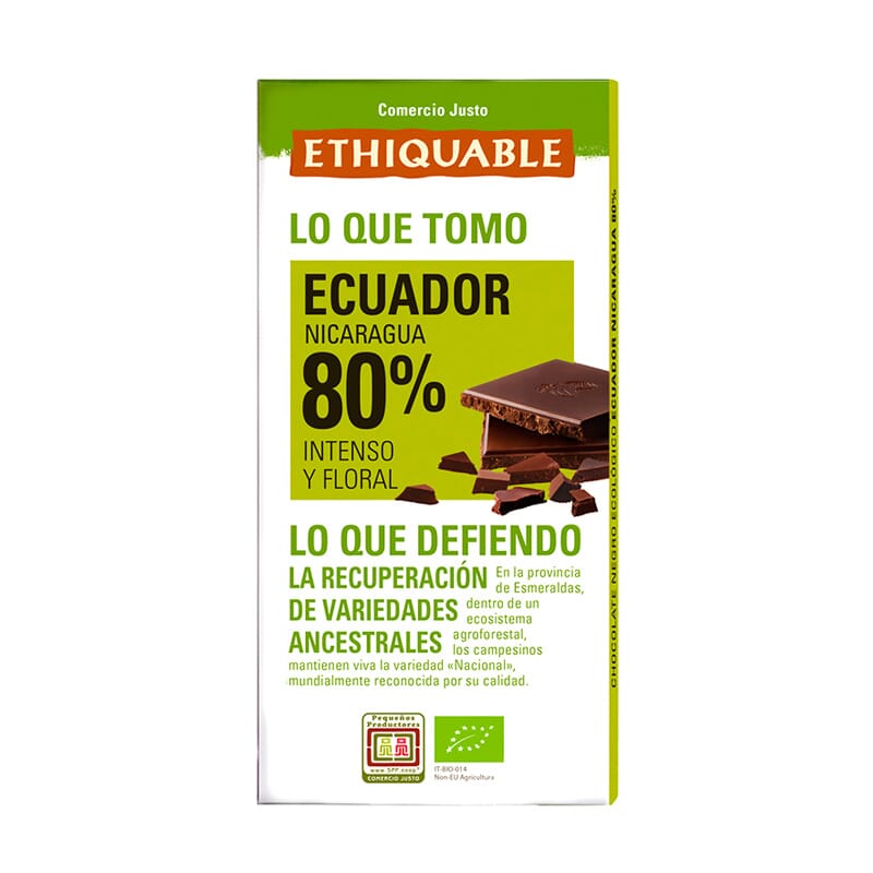 Donkere chocolade Ecuador 80% Ecologisch 100g