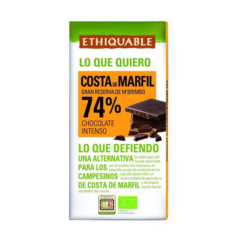 Donkere chocolade Costa De Marfil 74% Ecologisch 100g