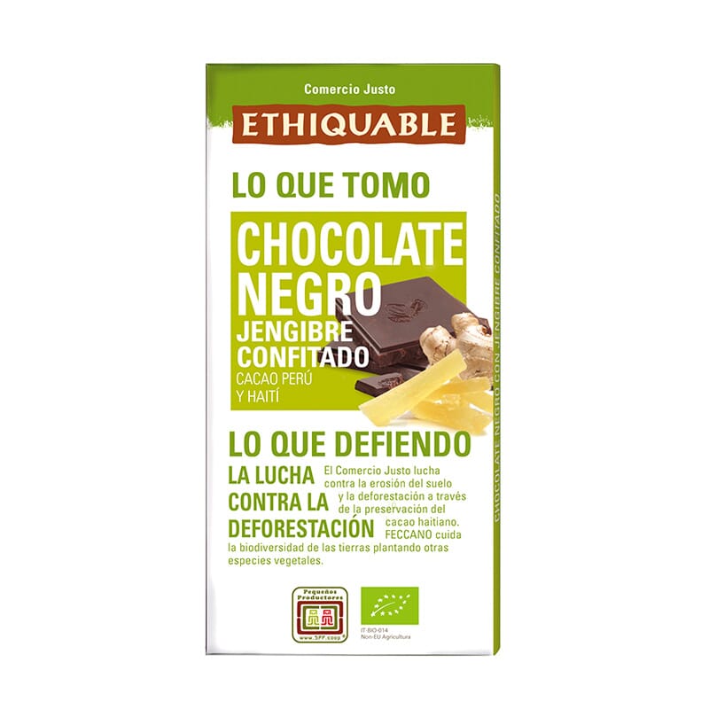 Chocolate Negro Con Jengibre Confitado De Perú Y Haití Ecológico 100g