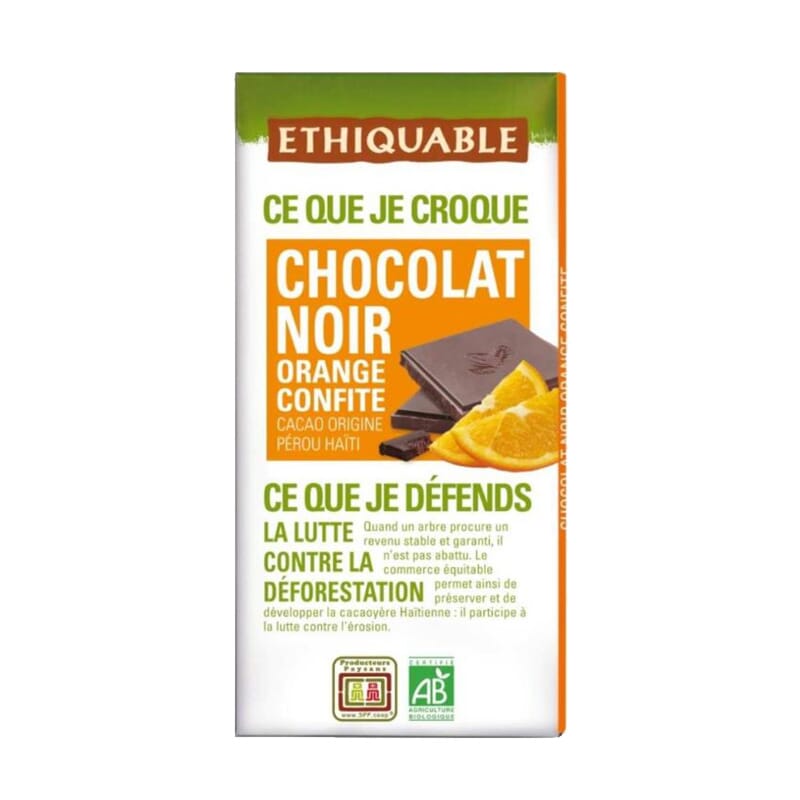 zwarte chocolade sinaasappel geconfijte Peru Haïti ecologisch 100g