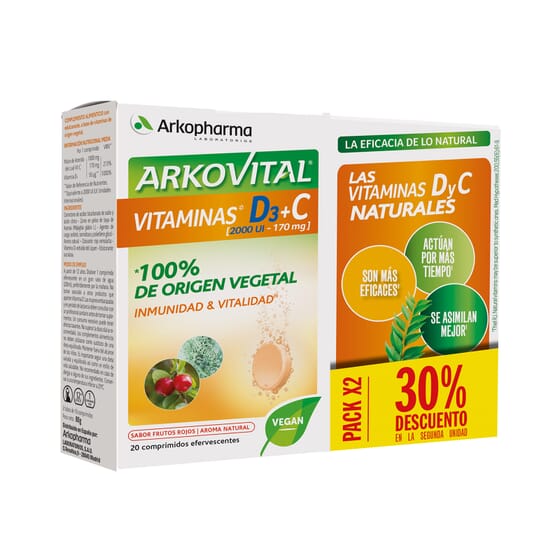 Arkovital Vitamines D3+C 2 Unités 20 Tabs de Arkopharma