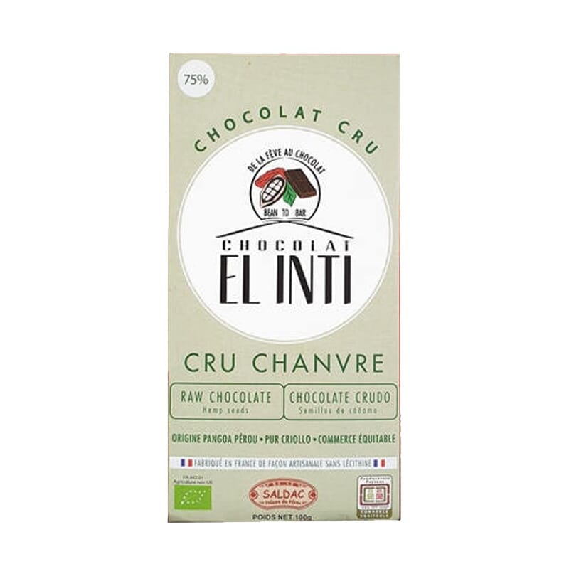 Chocolate Crudo 75% Con Semillas De Cáñamo 100g