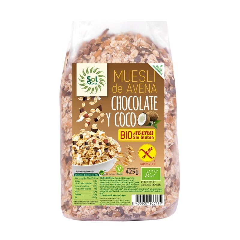Muesli De Aveia Coco-Chocolate Sem Glúten Bio 425g