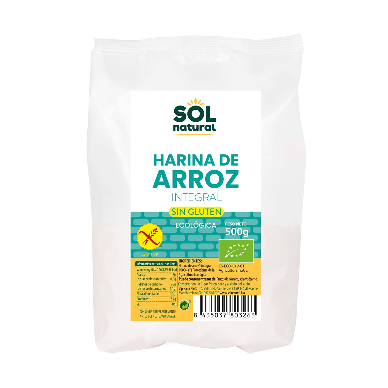 Harina De Arroz Integral Sin Gluten Bio 500g