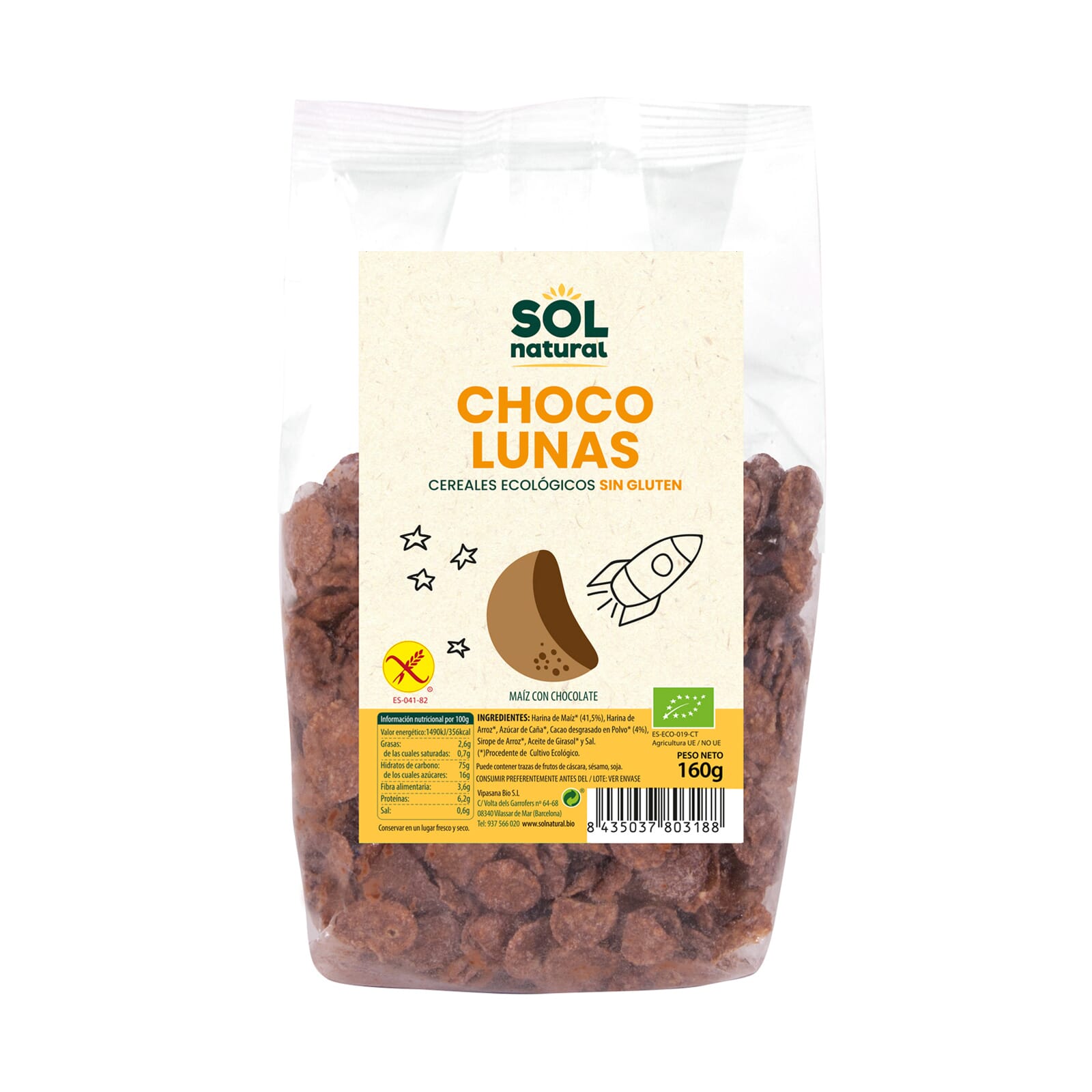 Choco Lunas Sin Gluten Bio 160g