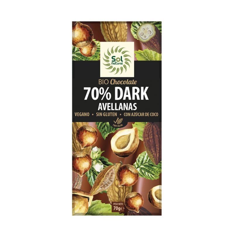 Tableta Chocolate Dark 70% Avellanas Bio 70g