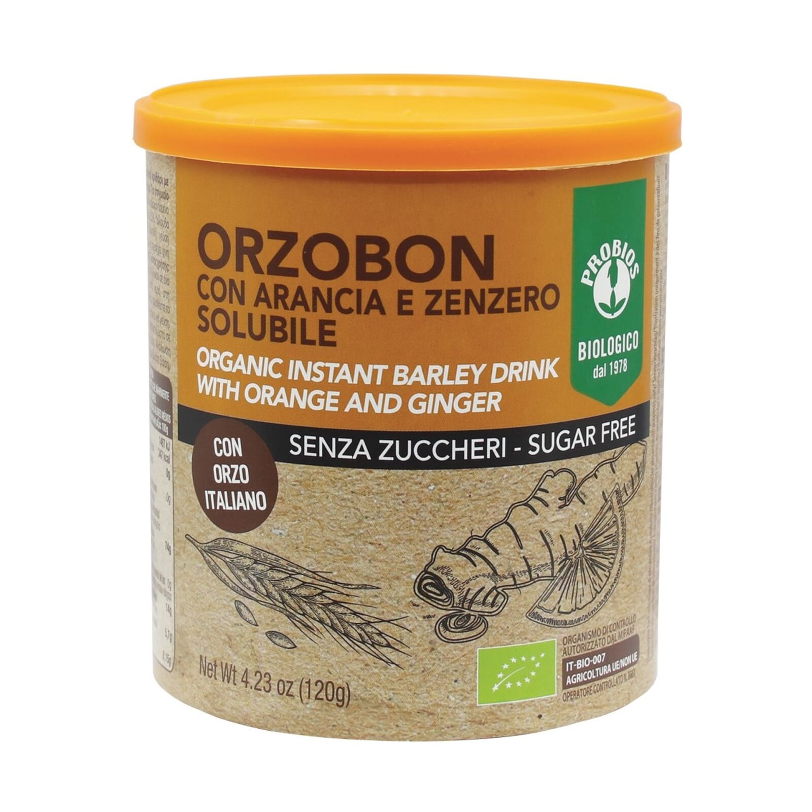 Bebida Instantânea De Cevada Com Gengibre E Laranja Bio 120g