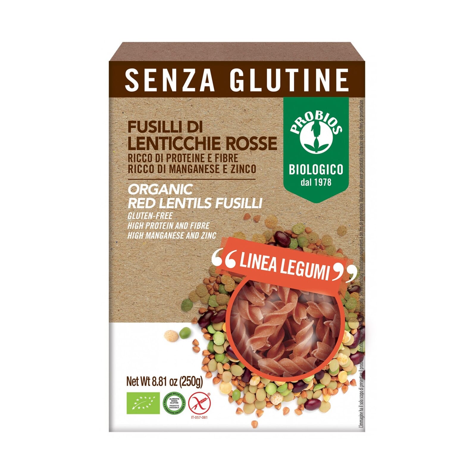 Fusilli De Lentejas Rojas Sin Gluten Bio 250g