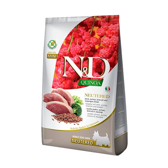 Hundefutter fr Erwachsene Tiere Mini ND Neutered Quinia, Ente und Brokkoli  7 Kg - Farmina
