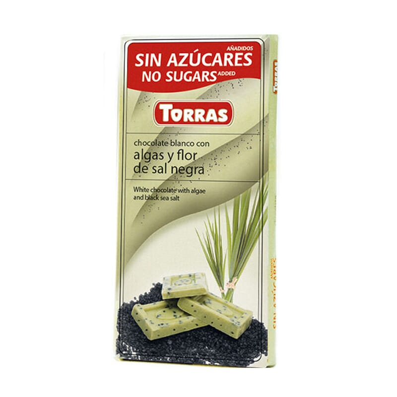 Witte chocolade met algen en zwarte zoutbloem 75g