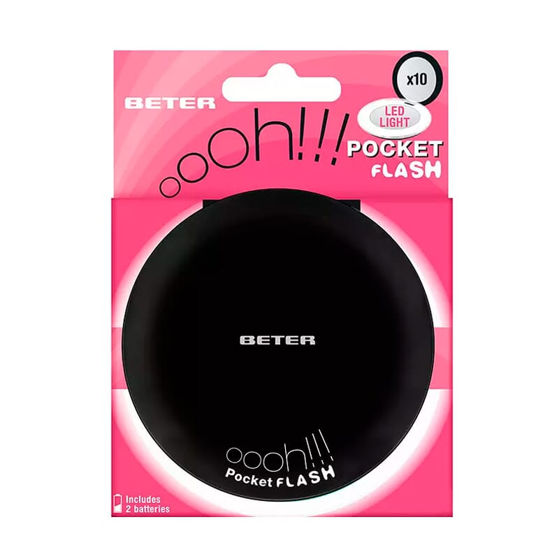 Espejo Ohh! Pocket Flash Con Luz Y Aumento x 10 #Negro