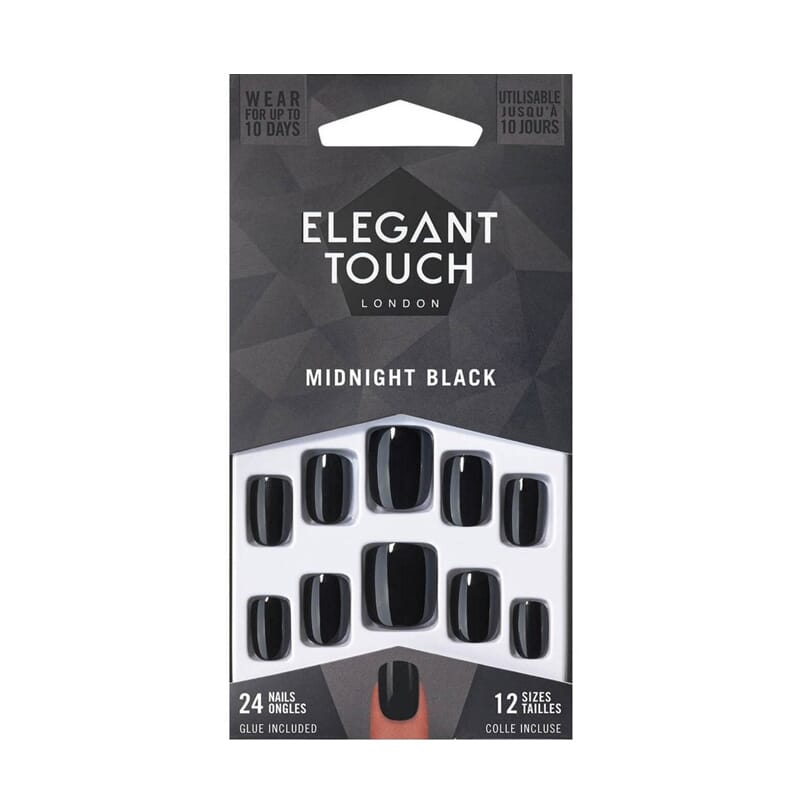 Core Colour Nails With Glue Squoval #Midnight Black 24 Unds