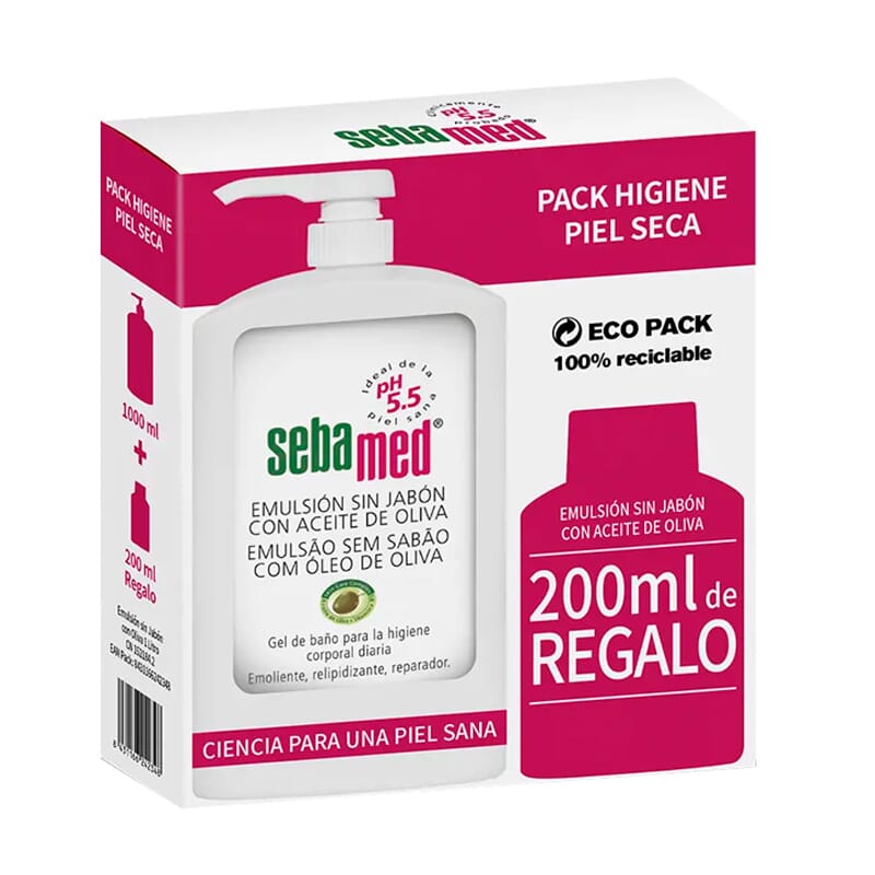 Sebamed Emulsión Sin Jabón Con Aceite De Oliva 1000 ml + 200 ml