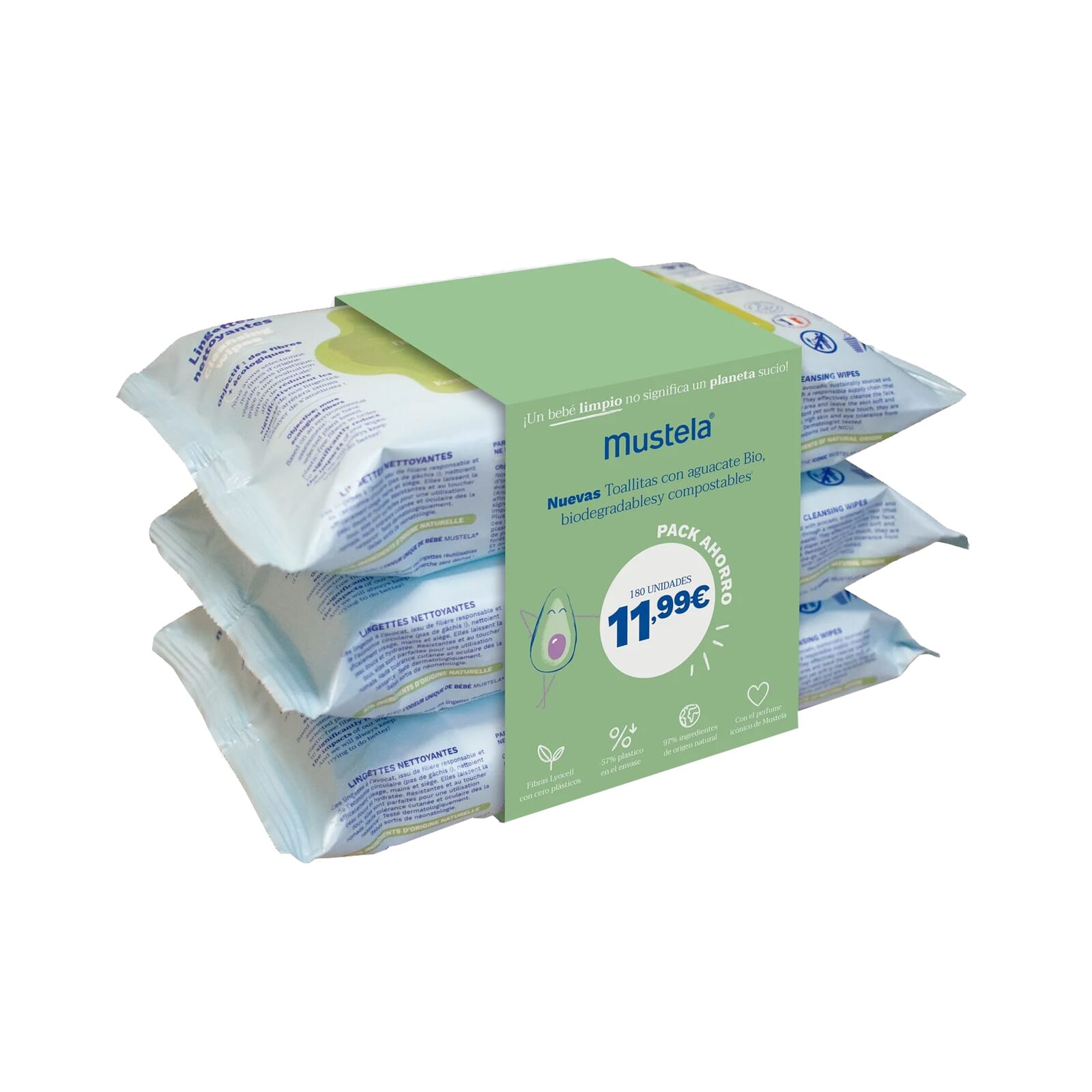 Toallitas Limpiadoras Aguacate Bio 3 Uds 60 Uds