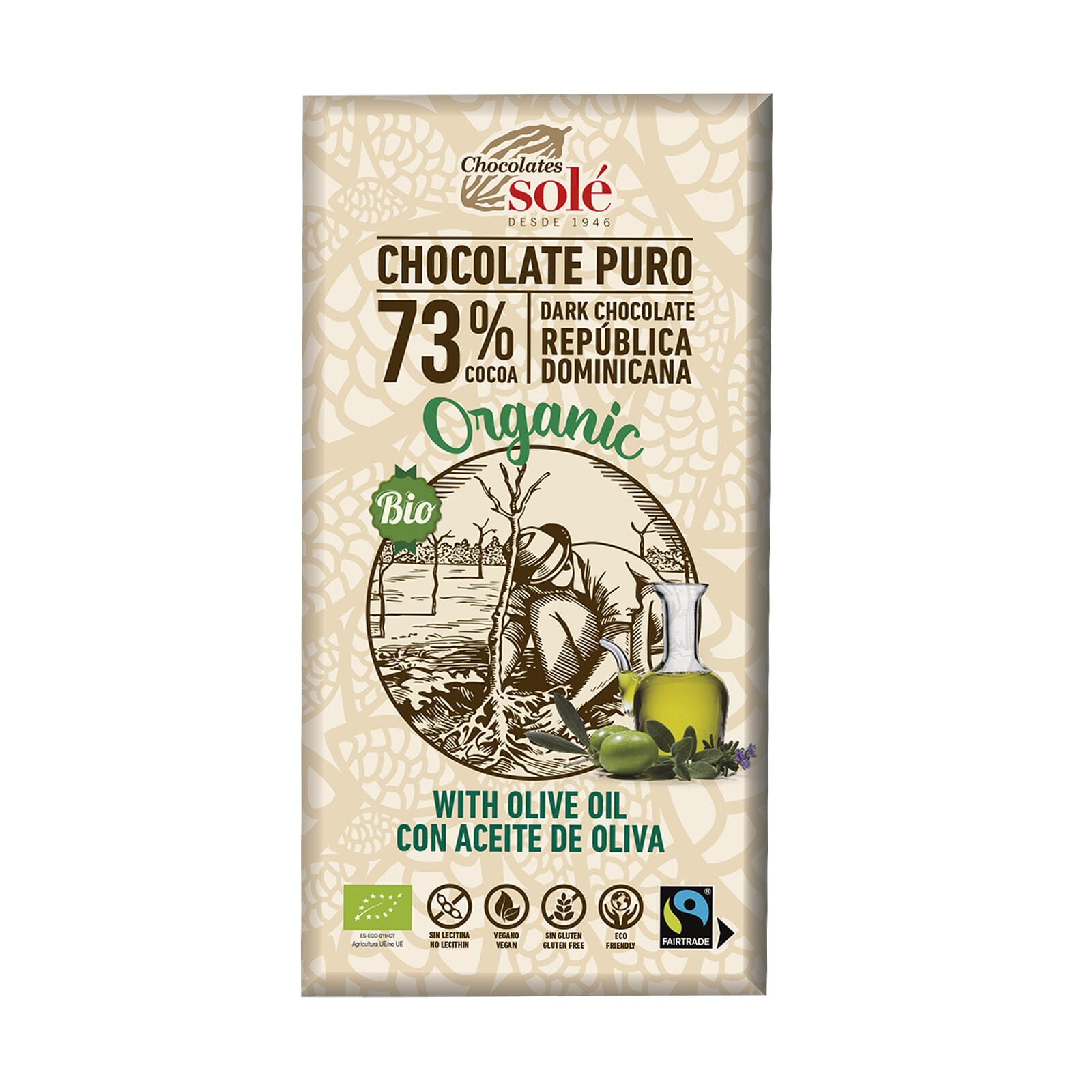 Chocolate Negro 73% Cacao Con Aceite De Oliva Bio 100g