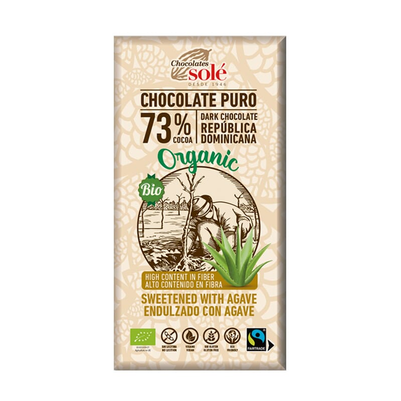 Chocolate Negro 73% Cacao Con Agave Bio 100g