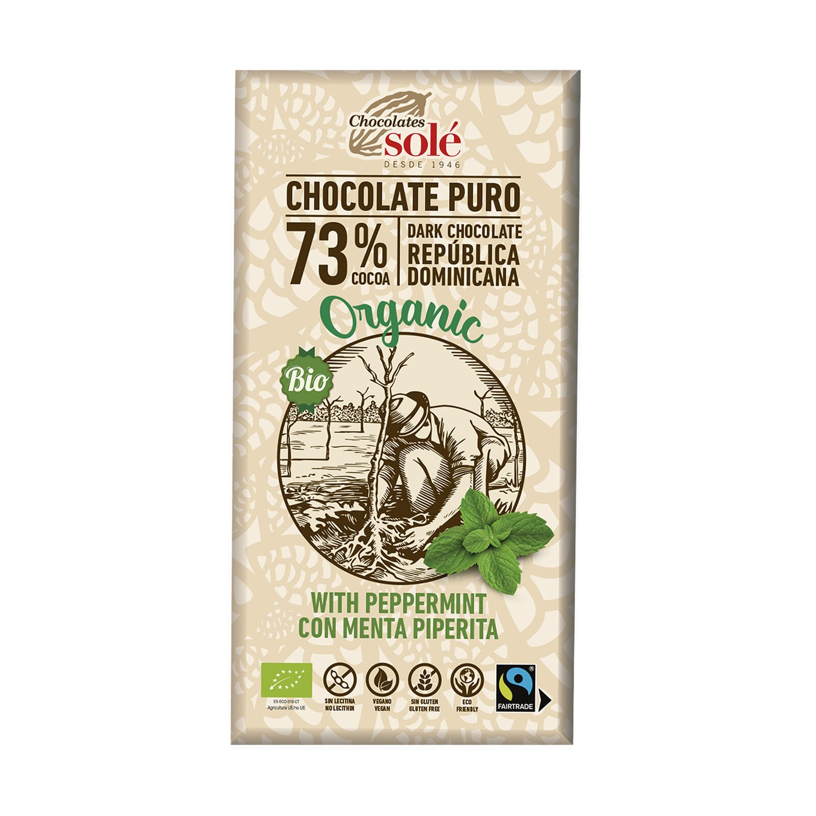 Chocolate Negro 73% Con Menta Piperita Bio 100g