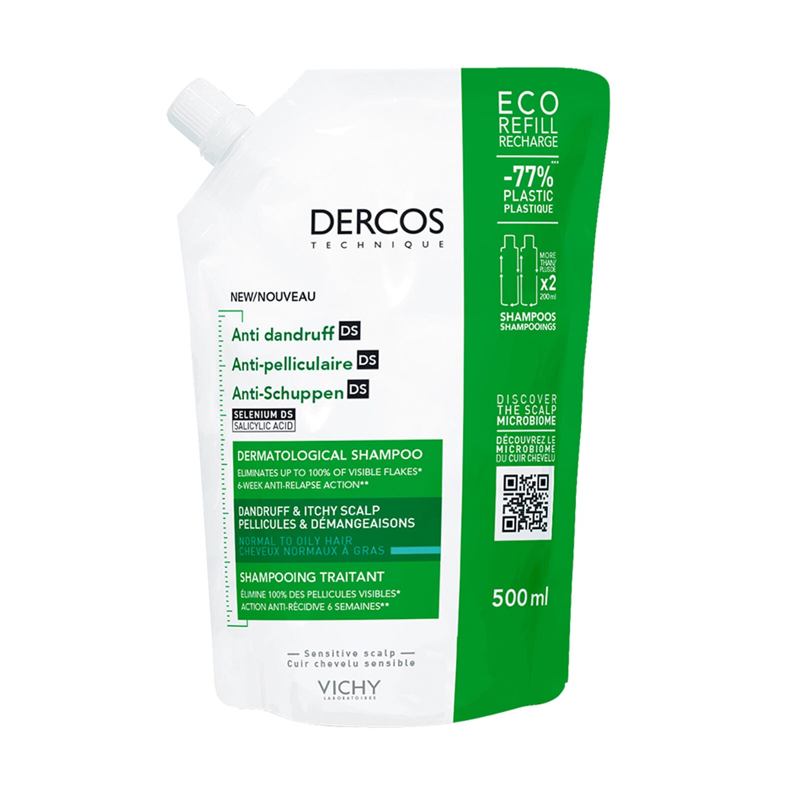 Dercos Champú Anticaspa Cabellos Grasos Ecorefill 500 ml