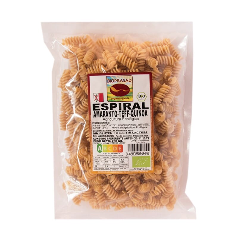 Espirales Amaranto Teff y Quinoa Bio 250g