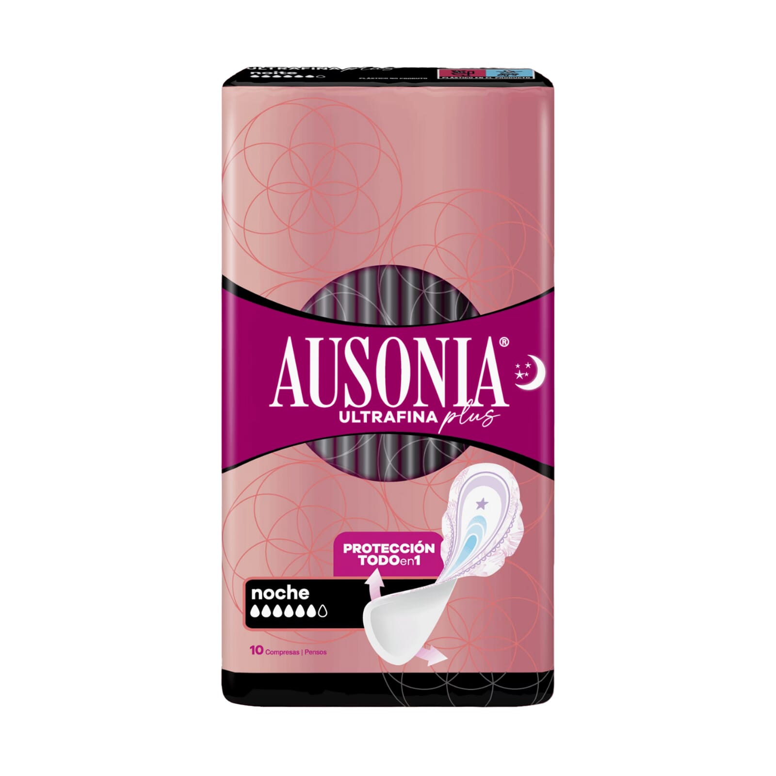 Ausonia Alas Ultrafina Plus Protección Todo en 1 Noche 10 Uds