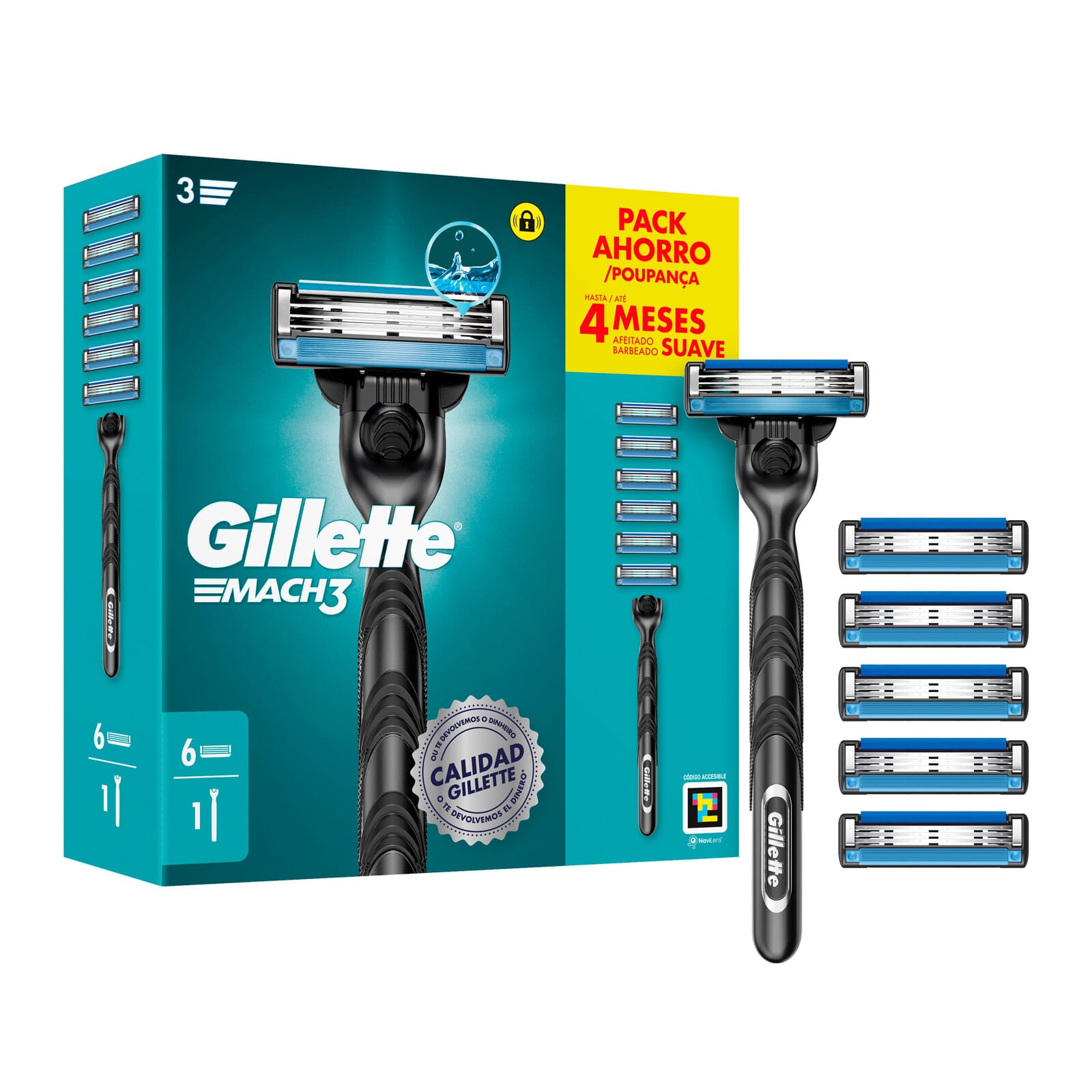 Gillette Mach3 Pack Maquinilla + 6 Recambios Lote