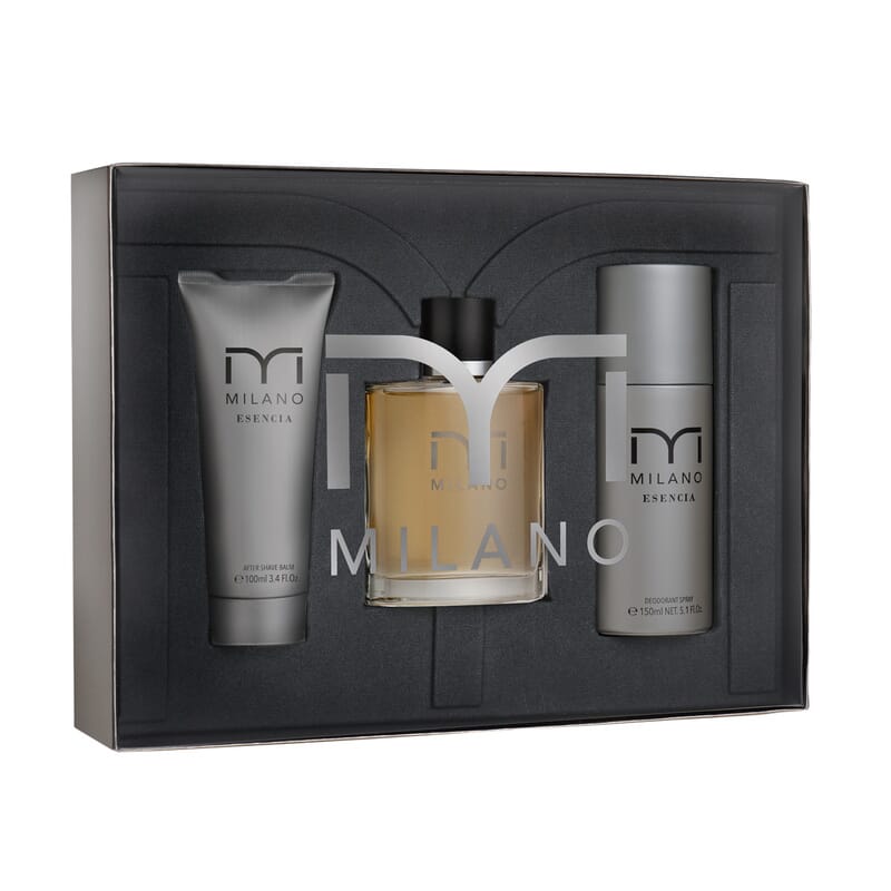 Milano Esencia EDT 100 ml + After Shave 100 ml + Deo 150 ml Lote