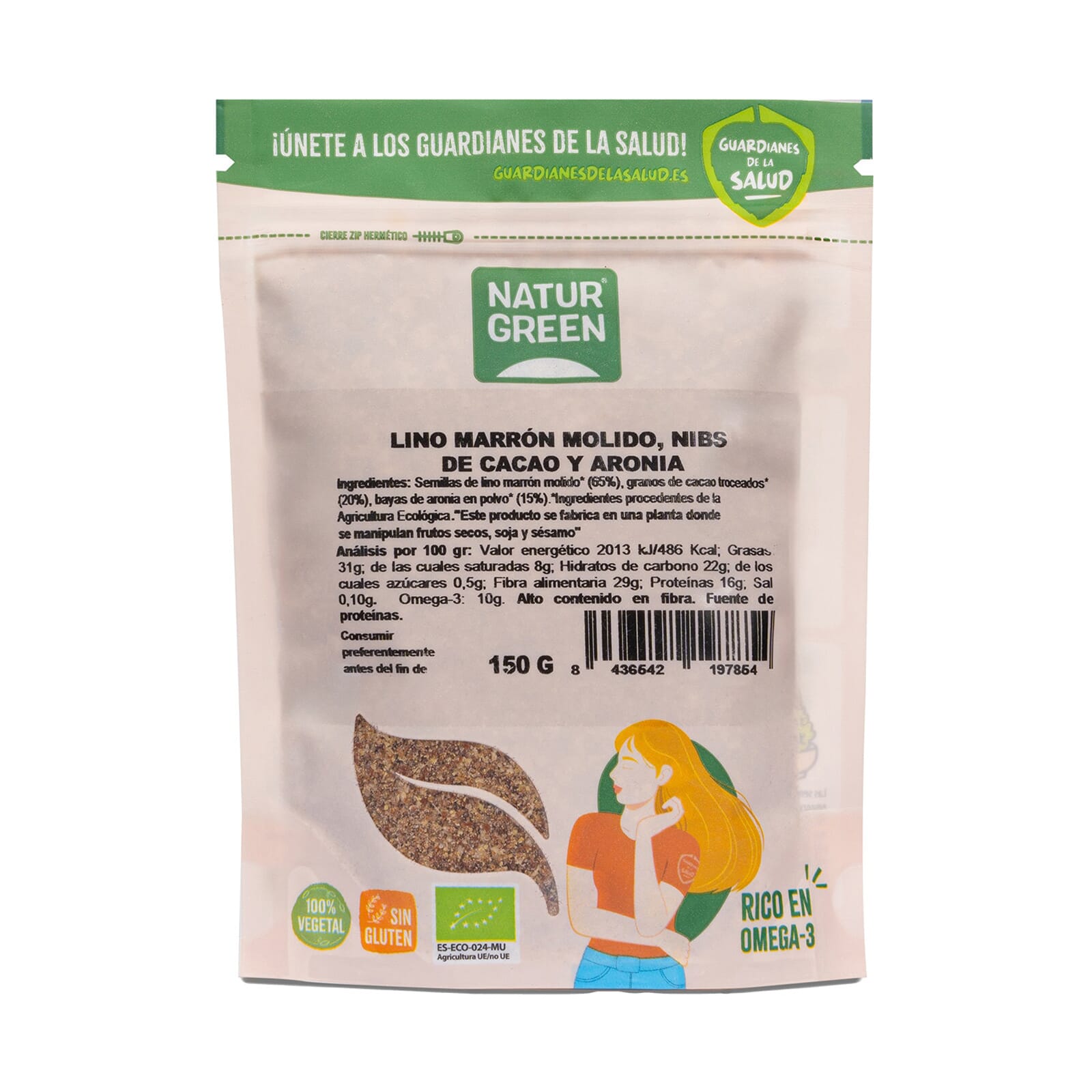 Semillas De Lino Nibs De Cacao Y Aronia Bio 150g