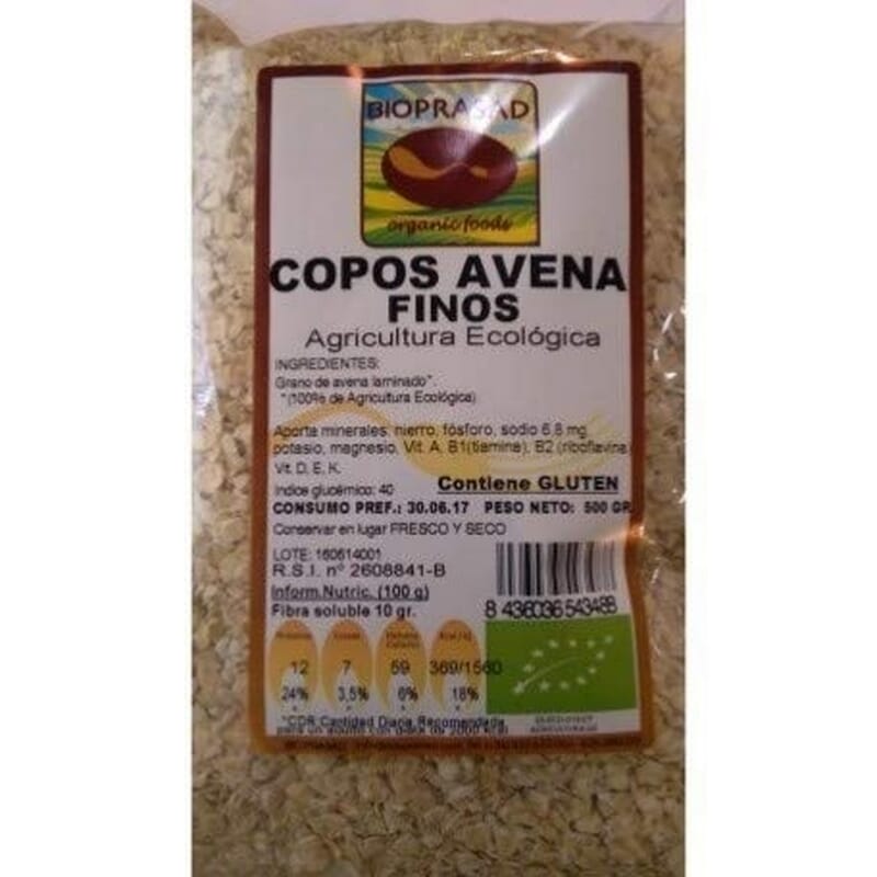 Copos De Avena Finos Sin Gluten Bio 500g
