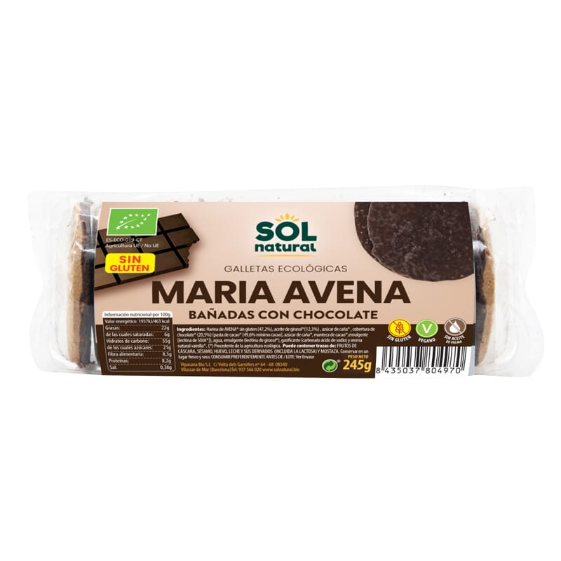 Galletas María De Avena Sin Gluten Bañadas Chocolate Bio 245g